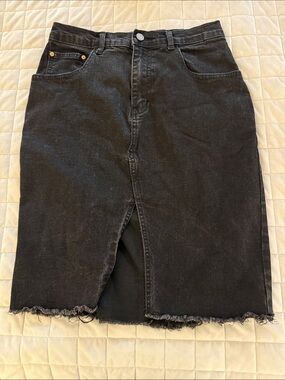 Black Denim Pencil Skirt with Front Vent